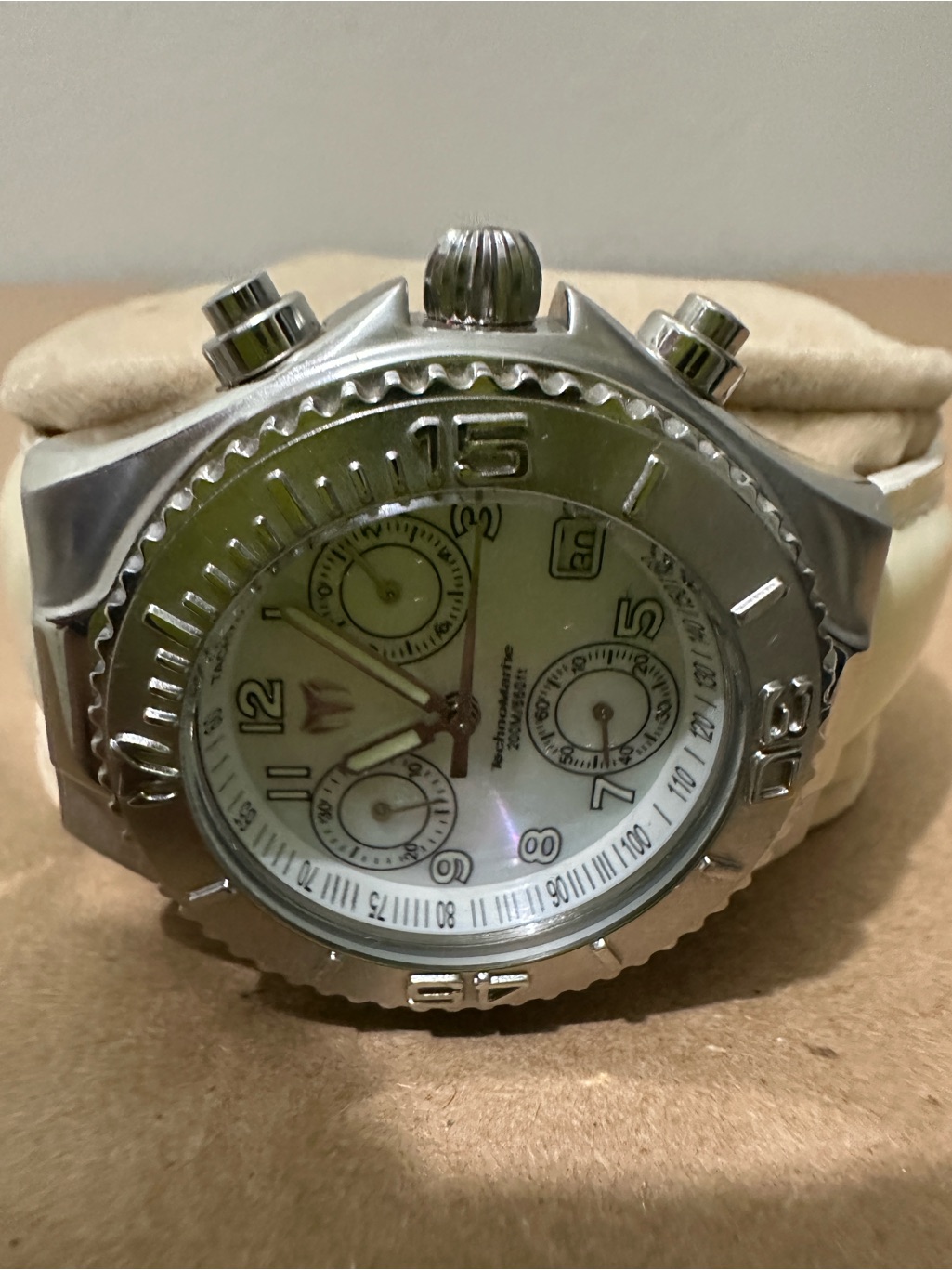 Techomarine Stainless Steel Chronograph Watch With MotherOfPearl Dial Leather
